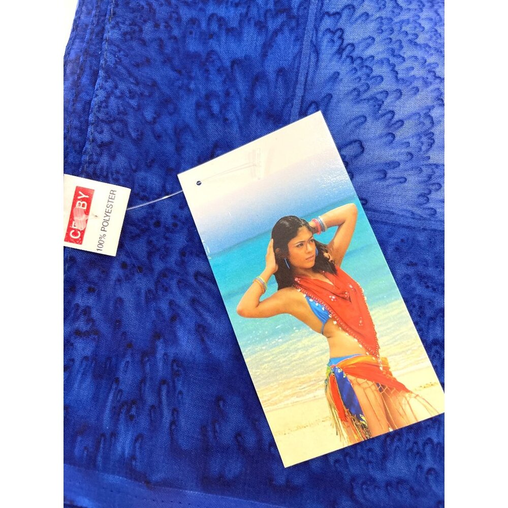VTG 90s Caribbean Blue Gold Fish Bathing Swimsuit Cover Sarong Beach Wrap India - Picture 4 of 11